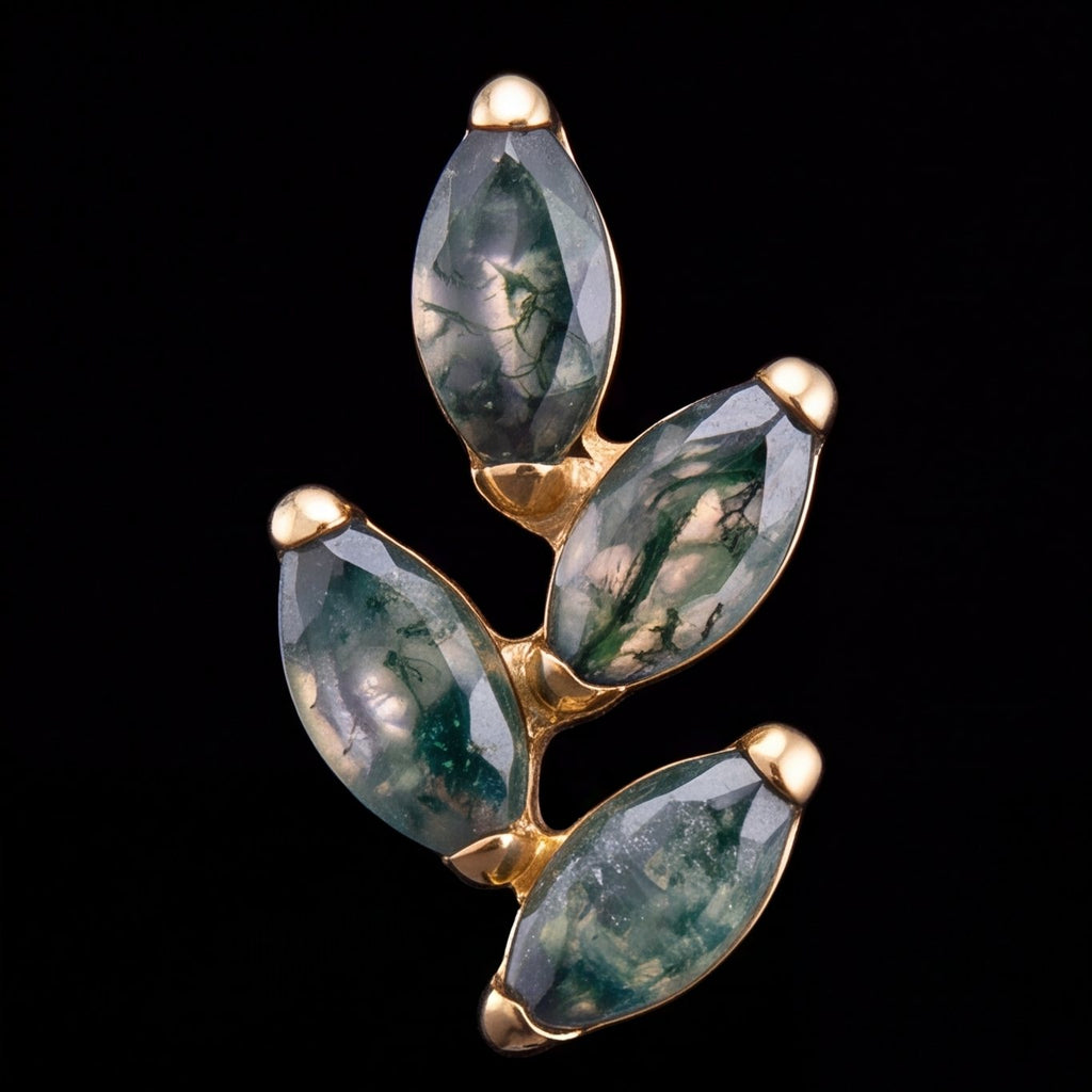Fern — Moss agate leaves on a golden stem