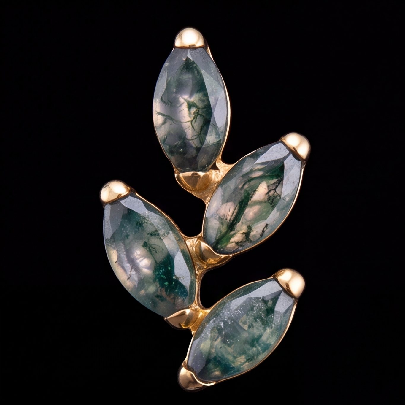 Fern — Moss agate leaves on a golden stem
