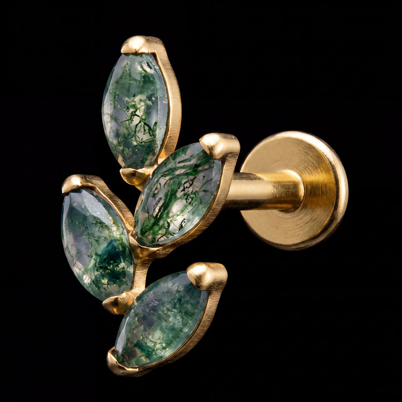 Fern — Moss agate leaves on a golden stem