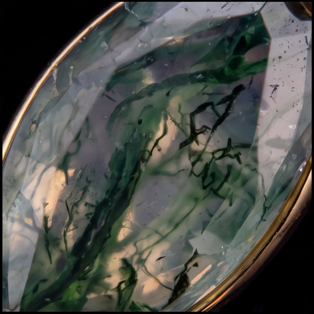 Fern — Moss agate leaves on a golden stem