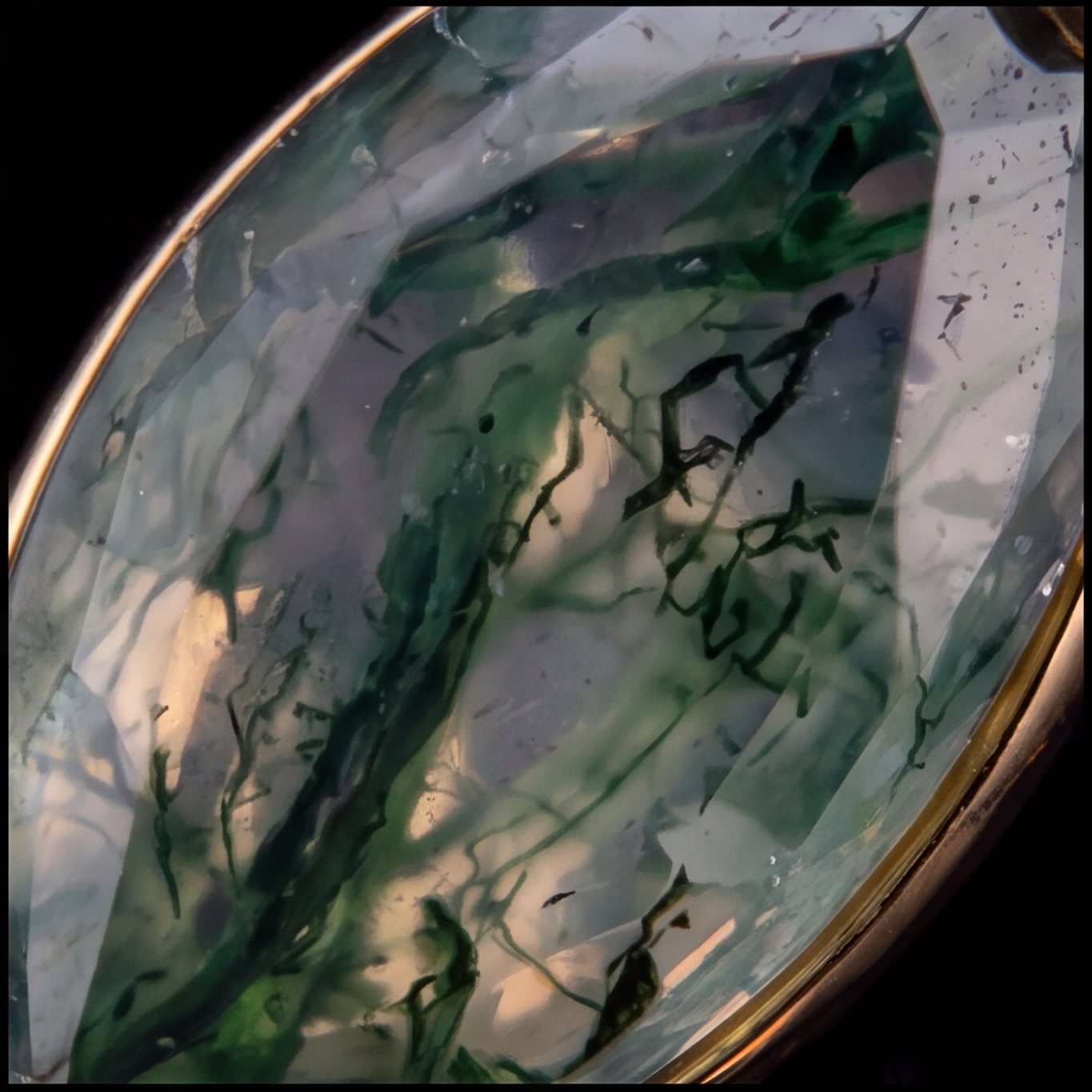 Fern — Moss agate leaves on a golden stem