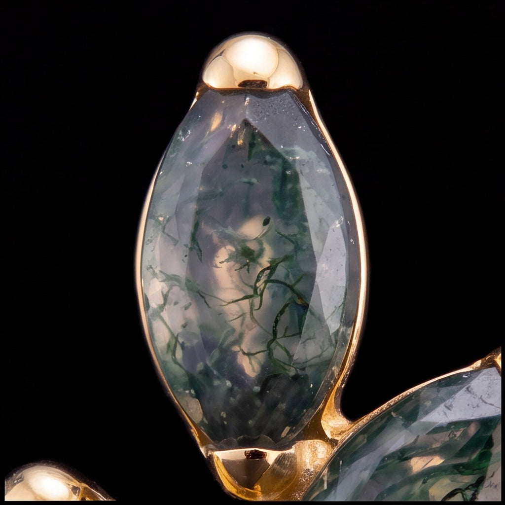 Fern — Moss agate leaves on a golden stem