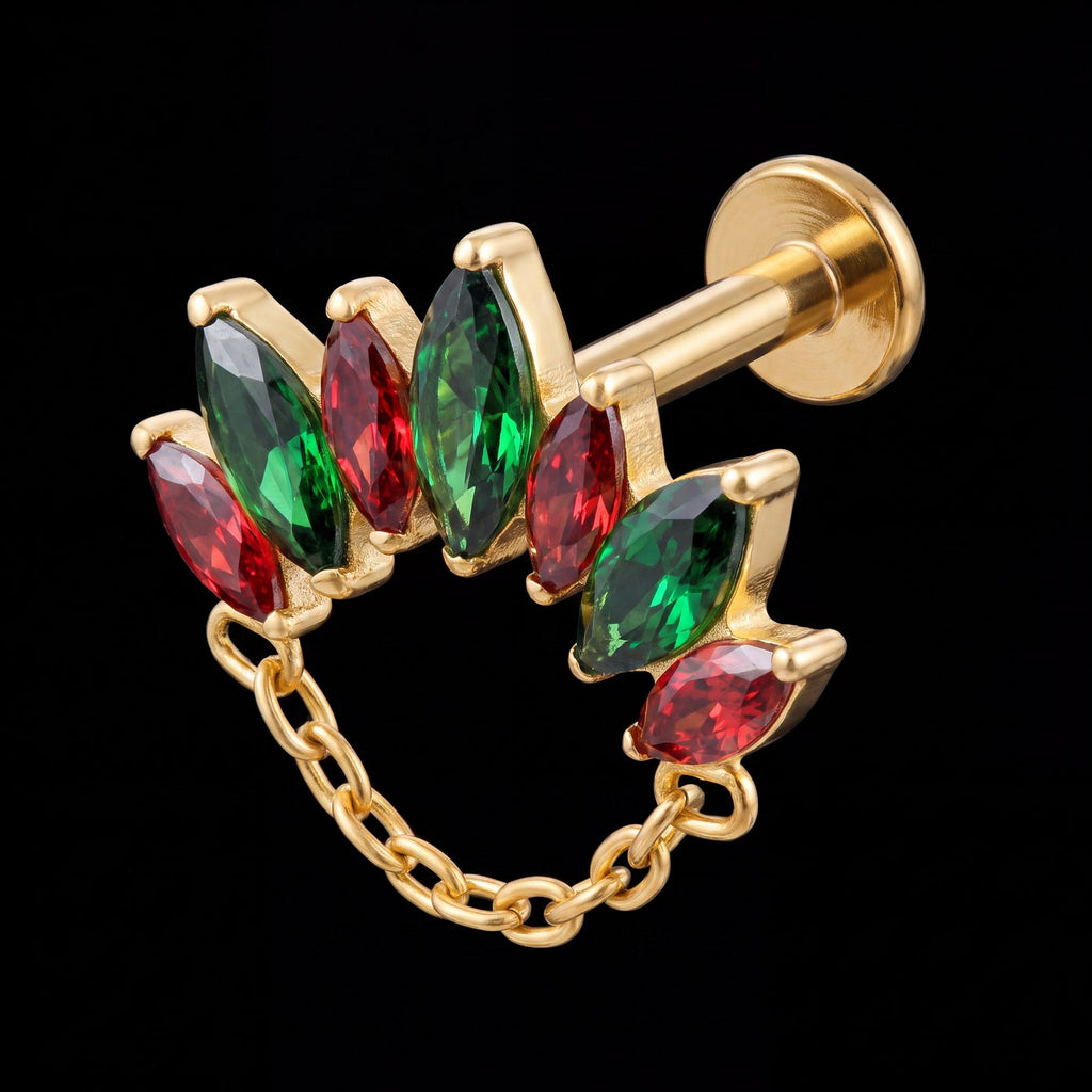 Holly — Green & garnet marquise, chained in gold