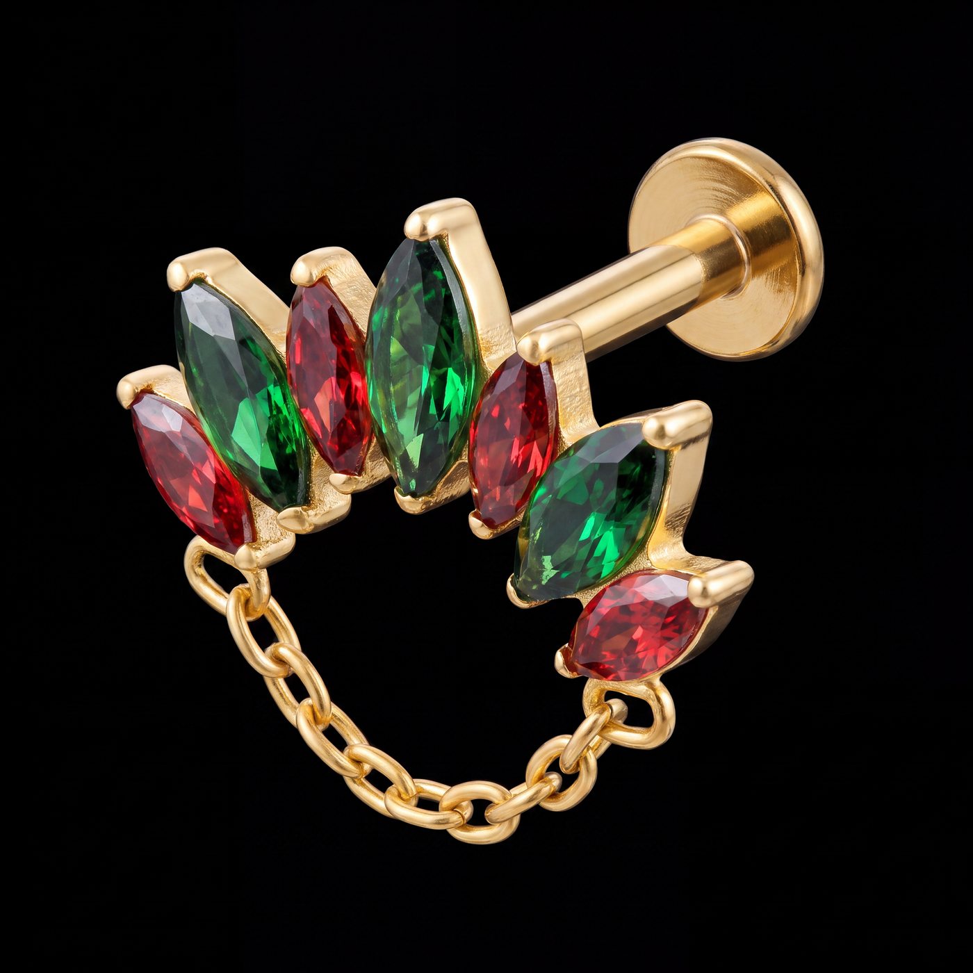Holly — Green & garnet marquise, chained in gold