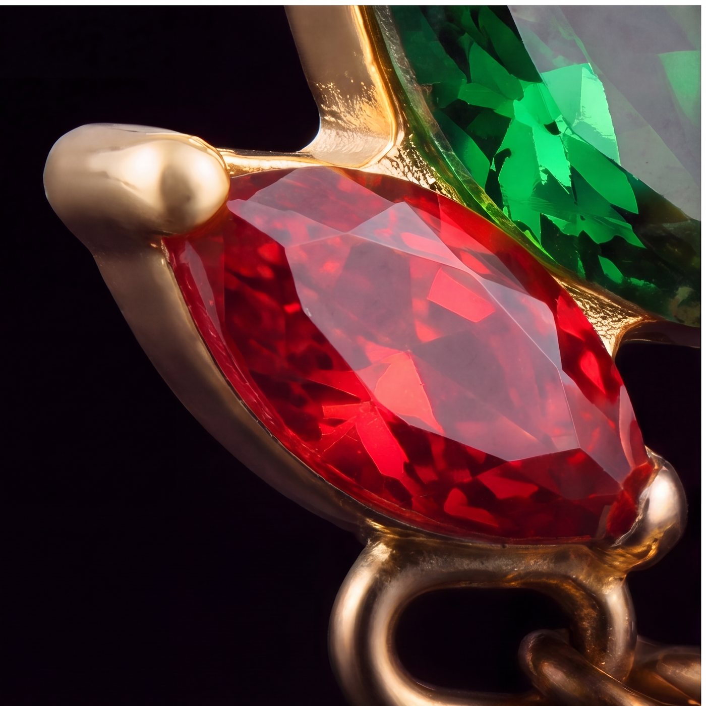 Holly — Green & garnet marquise, chained in gold