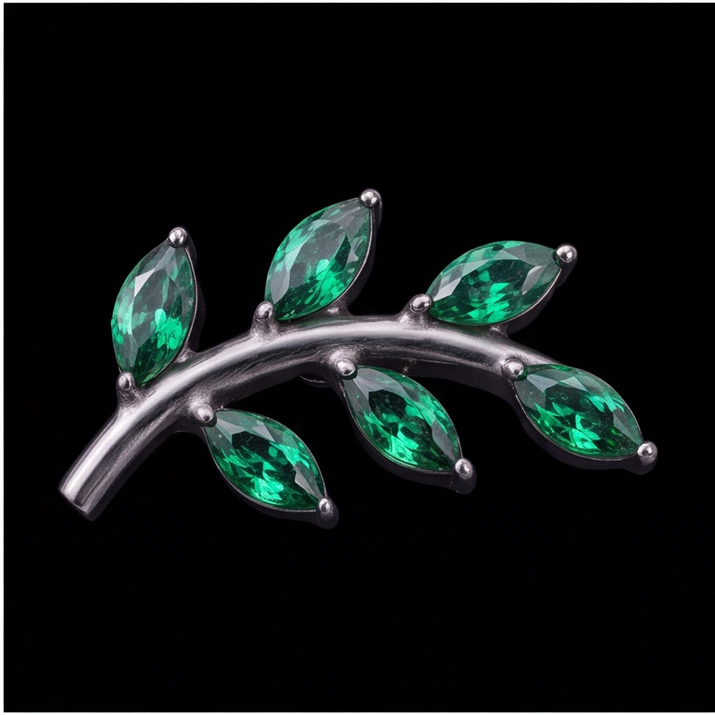 Olive — A silver branch of six green leaves