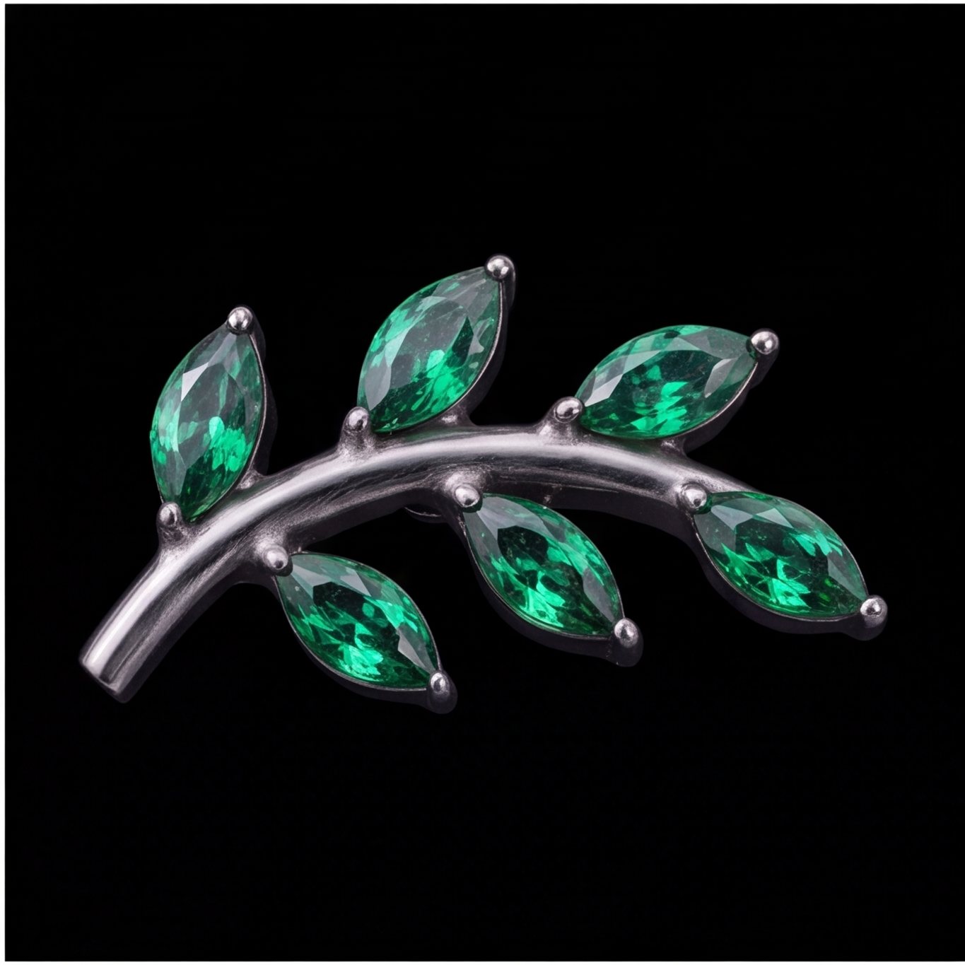 Olive — A silver branch of six green leaves