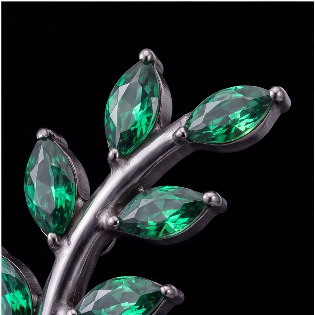 Olive — A silver branch of six green leaves
