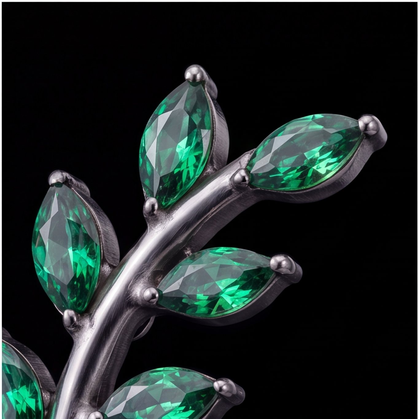 Olive — A silver branch of six green leaves