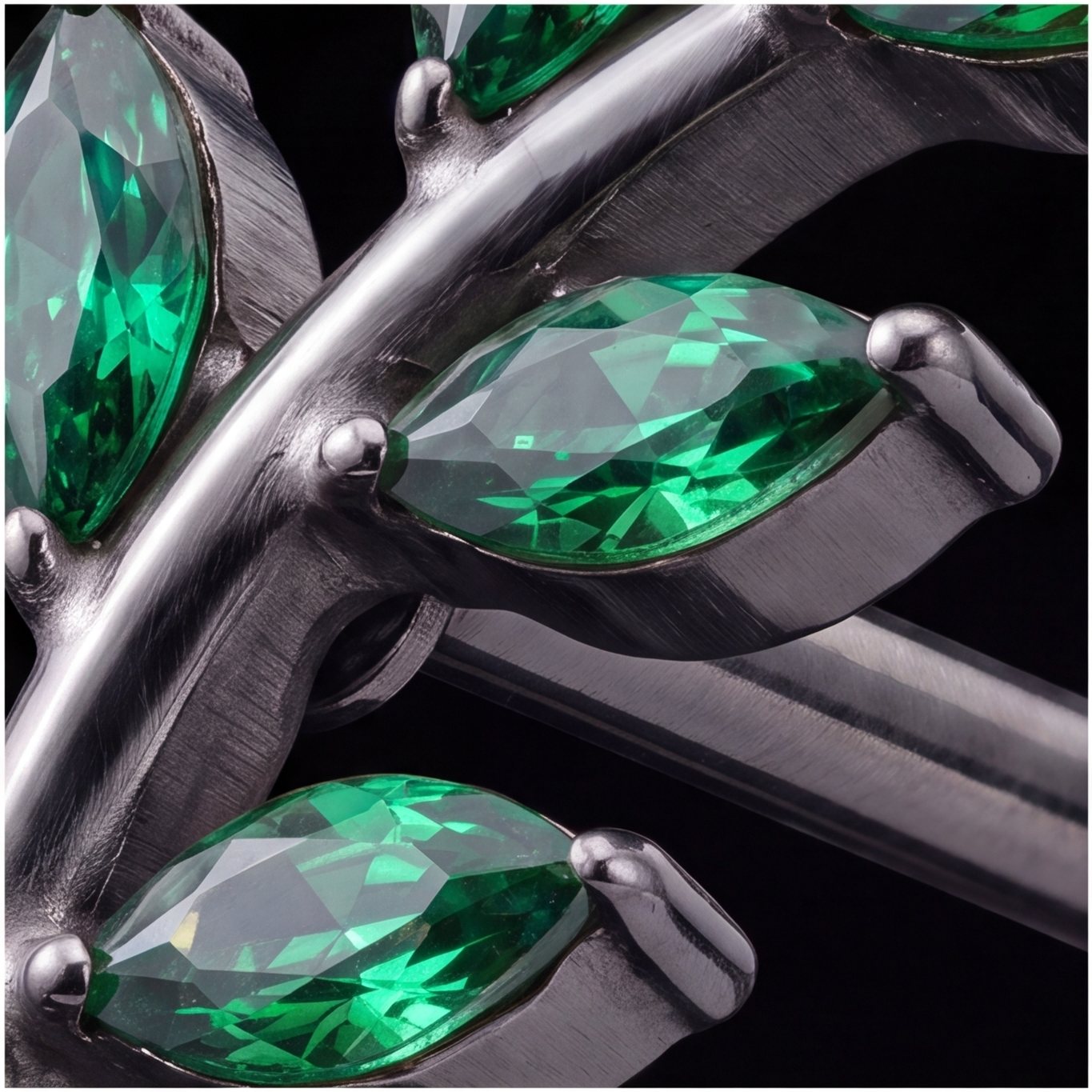 Olive — A silver branch of six green leaves